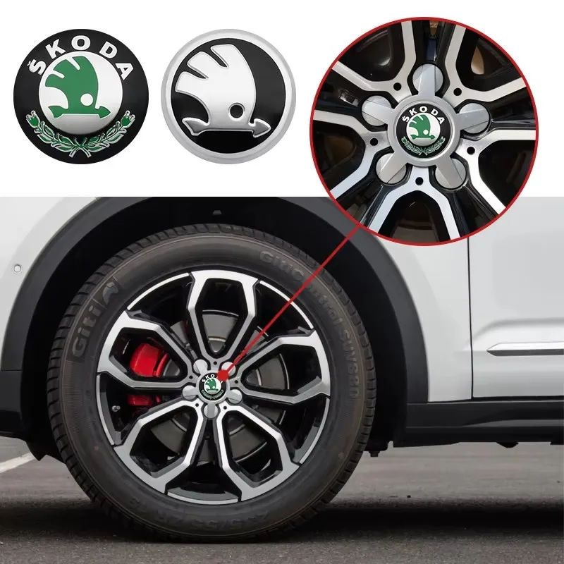 Фото Наклейка на центральную часть колеса 56 мм для SKODA Fabia Superb Citigo Rapid Yeti Octavia Kamiq Vision S Kodiak, аксессуары с логотипом №2