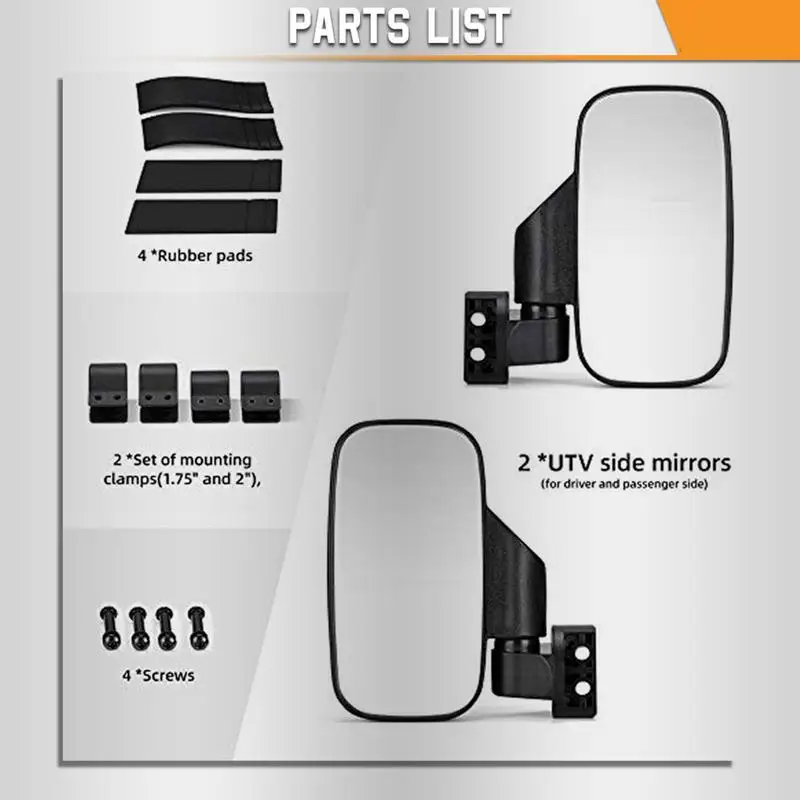 Боковые зеркала UTV с несколькими зажимами Небьющиеся из закаленного стекла