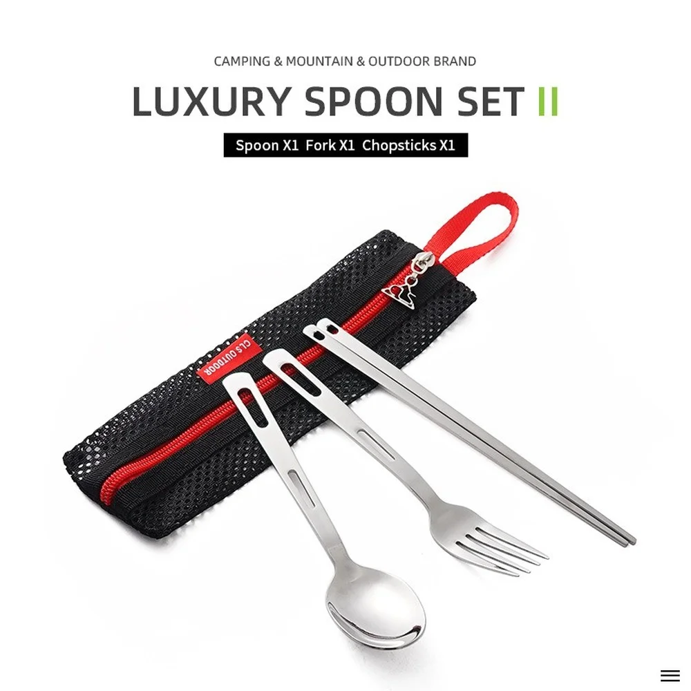 

3pcs/set Outdoor Tableware Stainless Steel Fork Spoon Chopsticks Dinnerware Portable Outdoor Travel Camping Picnic BBQ Tableware