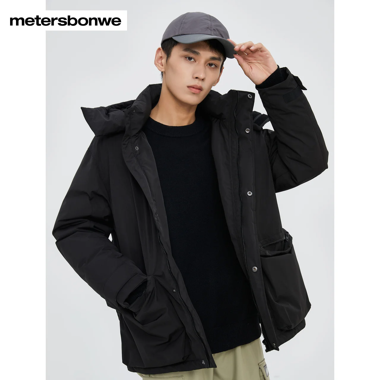 Metersbonwe Men's 22New Winter Stand Collar Removed Hooded Down Jacket 80%Duck Down Short Thick Warm Wear Loose Down Outwear