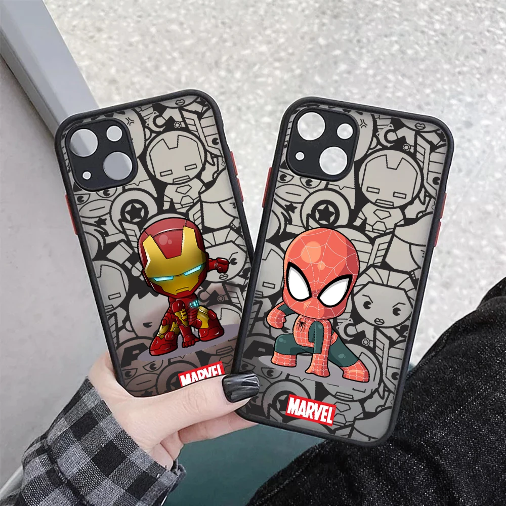 

Marvel line SpiderMan Iron Man For iPhone 15 Pro Max Case For iPhone 14 13 12 11 Pro Max Mini 8 7 Plus Transparent Cover Funda