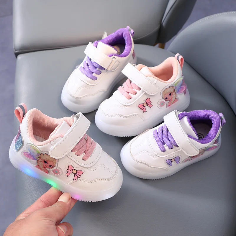 Frozen Hot Sales Cute LED Lighted Infant Girls Sneakers Walkers 5 Stars Excellent Toddlers Glowing Classic Baby Casual Shoes