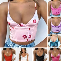 sexy spaghetti strap bustiers bra women camisoles solid color low cut v neck crop tops lady club party beautiful back sexy vest