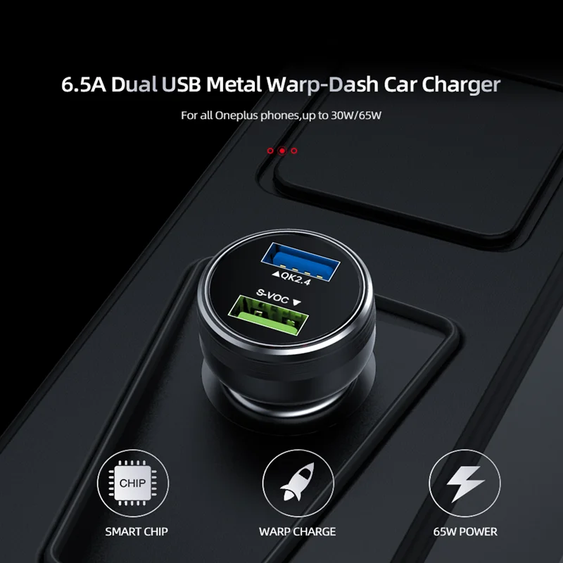 65w new warp car charger fast charging dual usb al metal charger for supervooc oppo xiaomi samsung iphone 13 12pro quick charge free global shipping