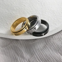 modoma korea fashion rotatable stainless steel rings for women laser cross design couple rings aesthetic party female jewelry