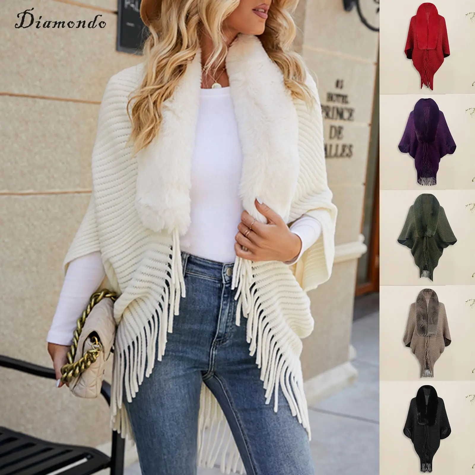 

Solid Color Open Front Sweater Slim Fit Women Cardigan Cloak Crochet Cape Shawl V Neck Casual Rib Knitted Daily Outfit