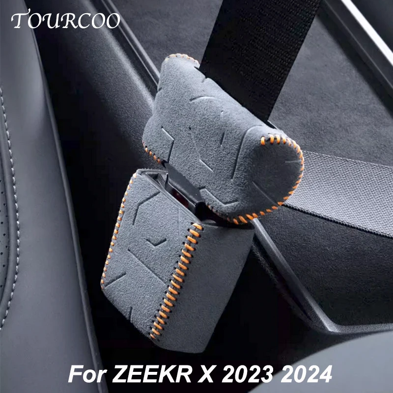 

For ZEEKR X 2023 2024 Seat Belt Lock Mount Protective Cover Alcantara Suede Anti-collision Decor Cover