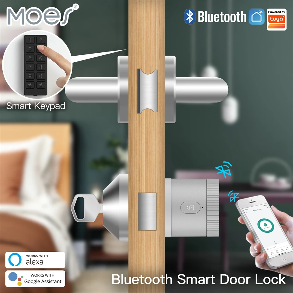

Moes Bluetooth Door Lock Bank-grade AES128 TLS Encryption Sensor Unlocking Tuya Smart APP Remote Voice Control Alexa Google EU