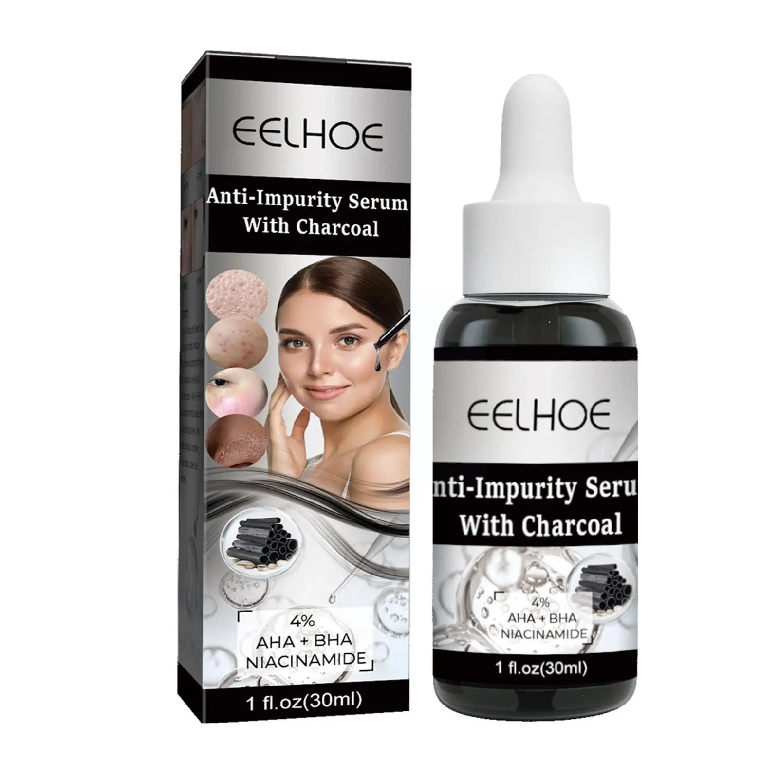 

Антипищевая сыворотка Eelhoe с древесным углем 30 мл с 4% Ниацинамид + AHA + BHA черная Сыворотка для лица для черных точек и примесей F9O1