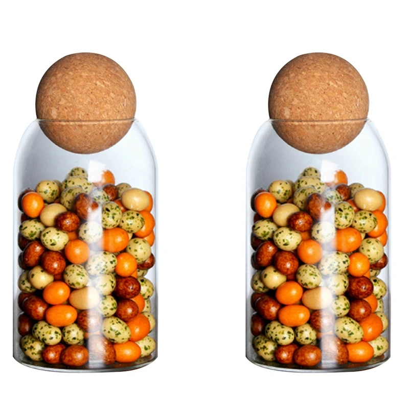 2X 500ML Ball Cork Lead-Free Glass Jar With Lid Bottle Storage Tank Sealed Tea Cans Cereals Transparent Storage Jars
