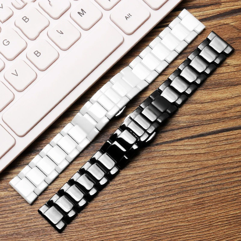 High Quality Ceramic Watch Band 14mm 16mm 18mm 20mm 21mm 22mm Black Flat Interface Ceramic Universal Strap Women Men  Bracelet