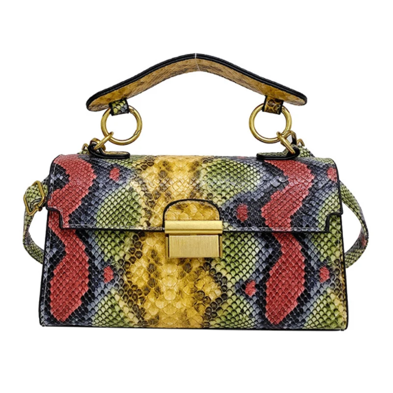 Дизайнерская женская сумка Новая через плечо контрастного цвета со змеиной