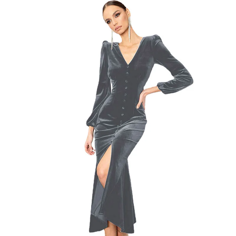 

Women Pleated Elegant Maxi Dress Silver Autumn Party O-neck Long Sleeve Female Slit Dresses 2022 Lady Casual Belt Vacation Robe
