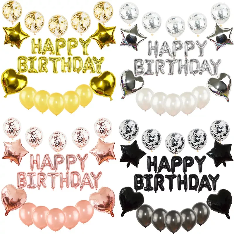 

27pcs/set Happy Birthday Letter Balloons Rose Gold Silver Foil Alphabet Star Heart Ballon for Girl Boy Birthday Party Decoration