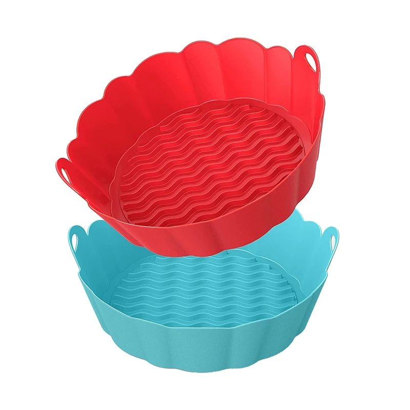 

2 Pcs Silicone Air Fryer Liners Pot Silicone Basket Bowl 8 Inch Reusable Round Heat Resistant