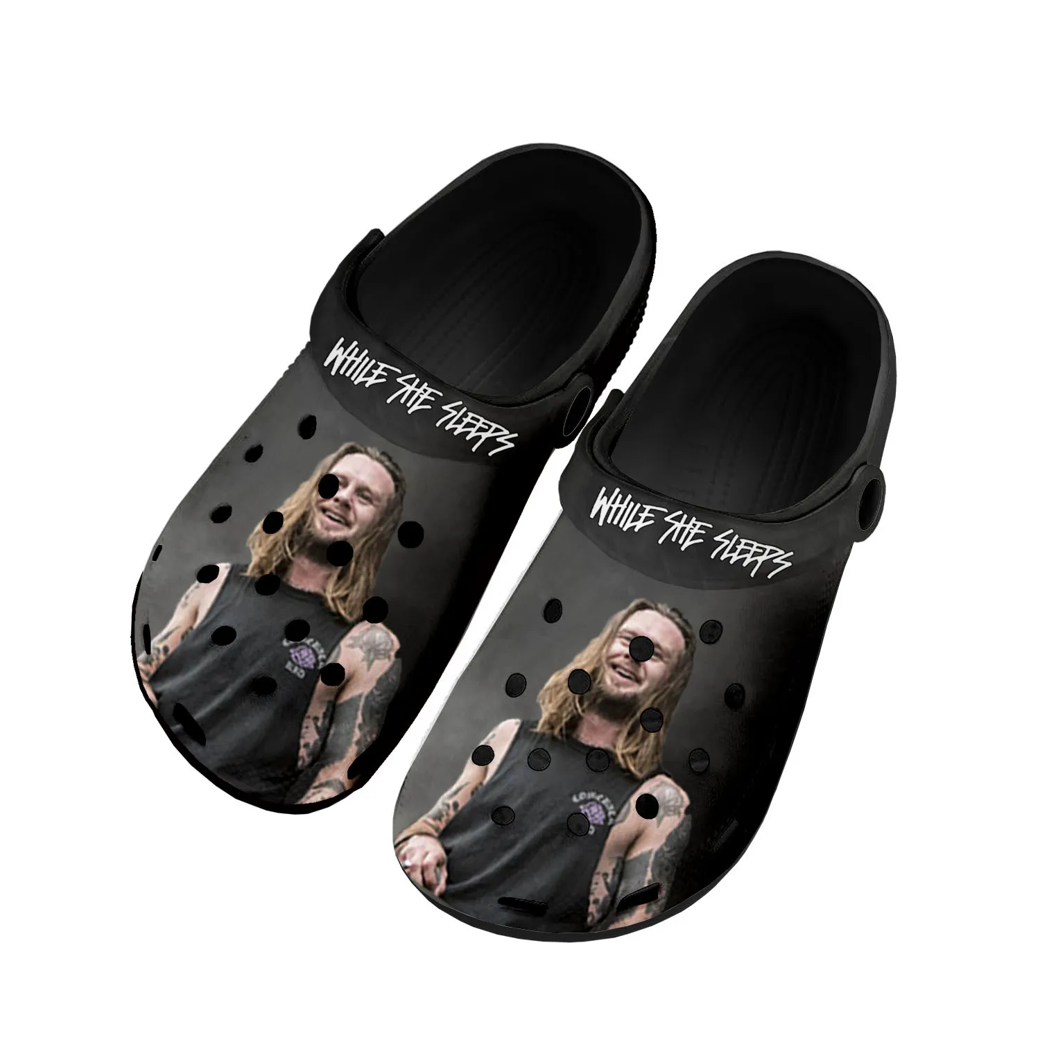 

While She Sleeps Metalcore Band Home Clogs Custom Water Shoes Mens Womens Teenager Shoes Clog Breathable Beach Hole Slippers
