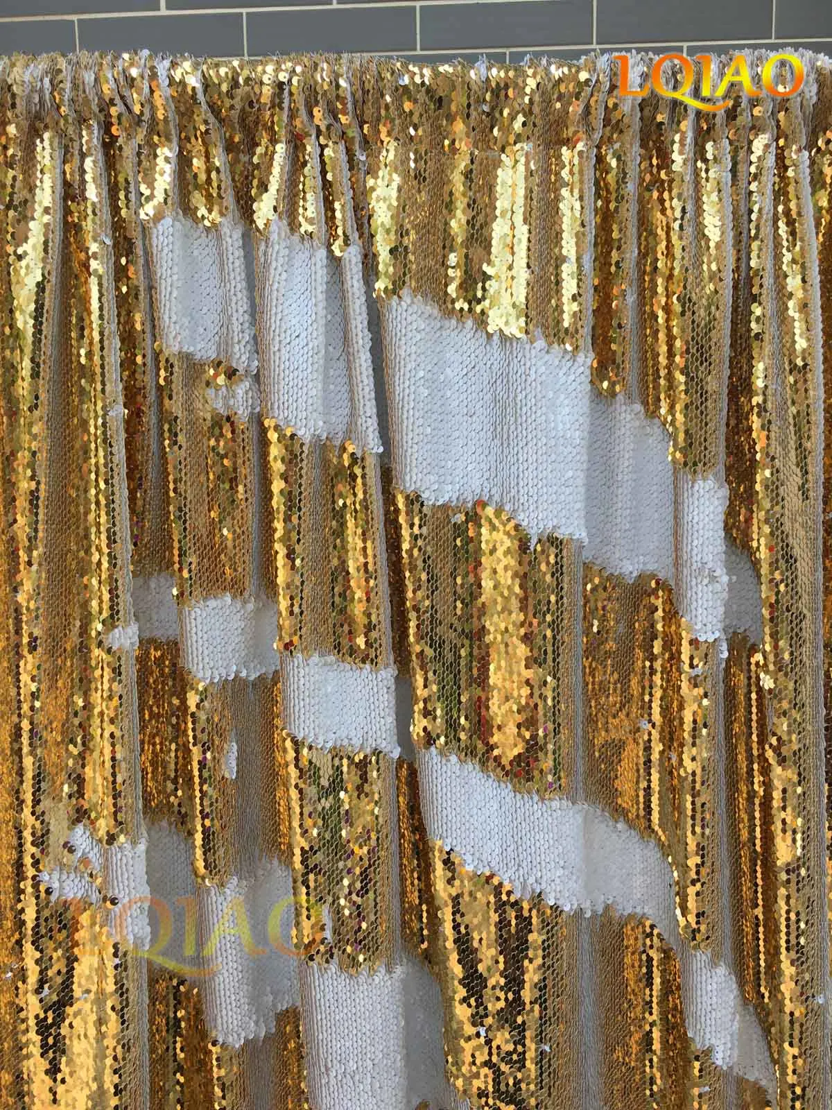 

Customize- 8x8ft Light Gold White Mermaid Sequin Backdrop Reversible Sequin Curtain for Wedding Party Christmas Decoration