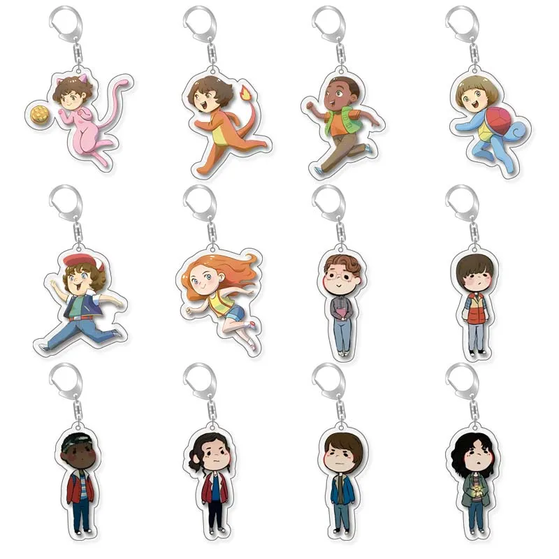 

20Pcs TV Show Stranger Things Keychain Eleven Dustin Lucas Will Byers Acrylic Pendant Keyring Key Holder Wholesale