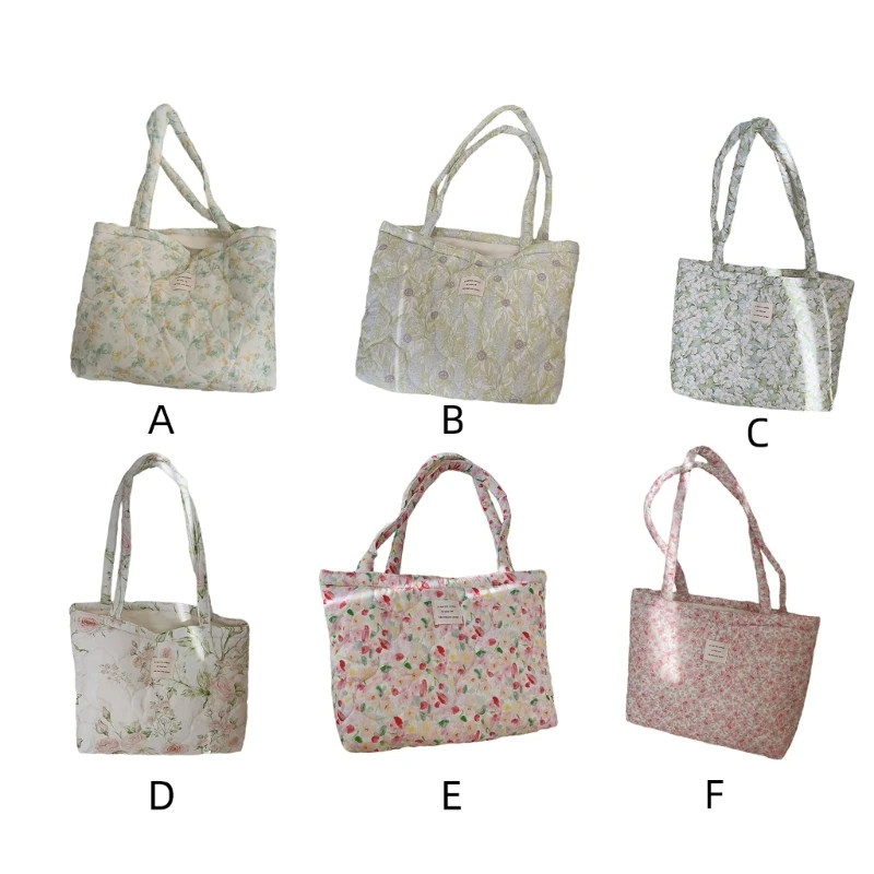 Сумка большой емкости из хлопка с цветочным принтом для женщин мягкой стеганой