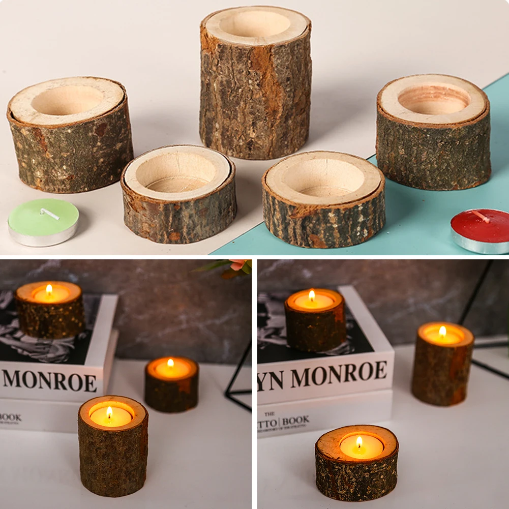 

New Wooden Candlestick Round Candle Holder Table Decoration Plant Flower Pot Tray DIY Rustic Wedding Christmas Party Decorations
