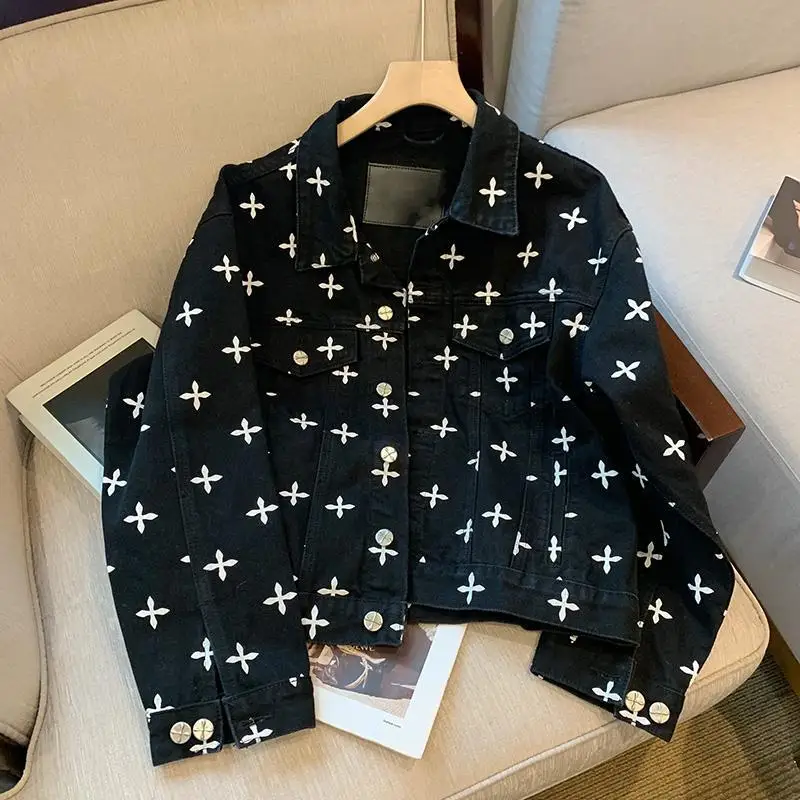 

Black Cowboy Coat Female Flavour Restoring Ancient New Spring 2022 Joker Easing Flower Jackets For Women Abrigos Casacos Clothes