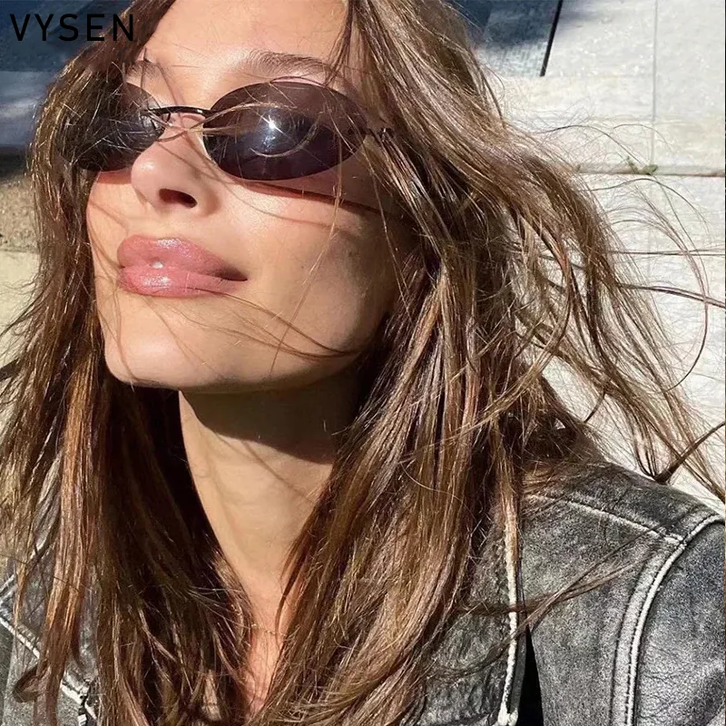 Солнцезащитные очки без оправы для мужчин и женщин небольшие овальные Роскошные