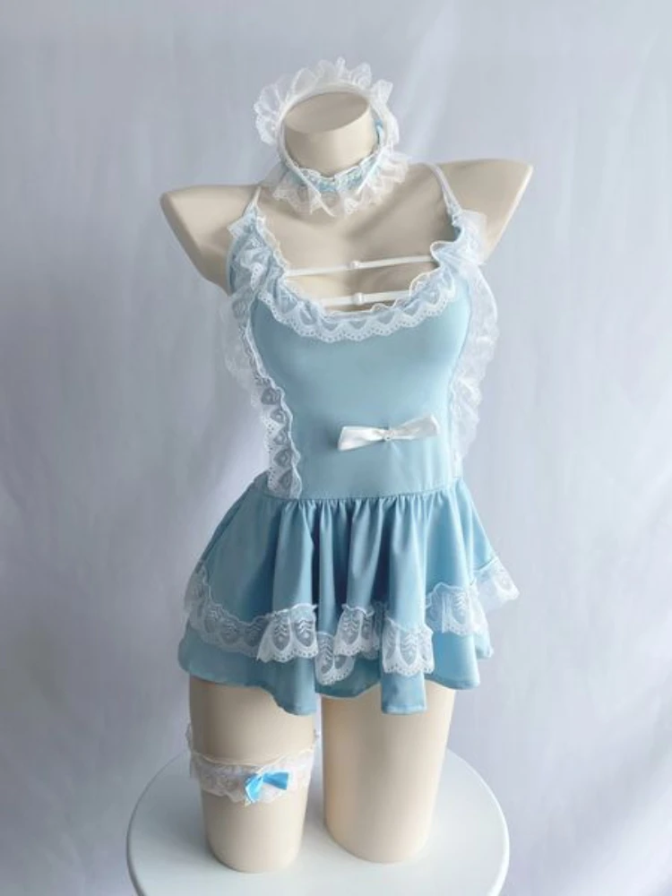 Аниме милая небесно-голубая горничная униформа косплей костюм девушка нижнее
