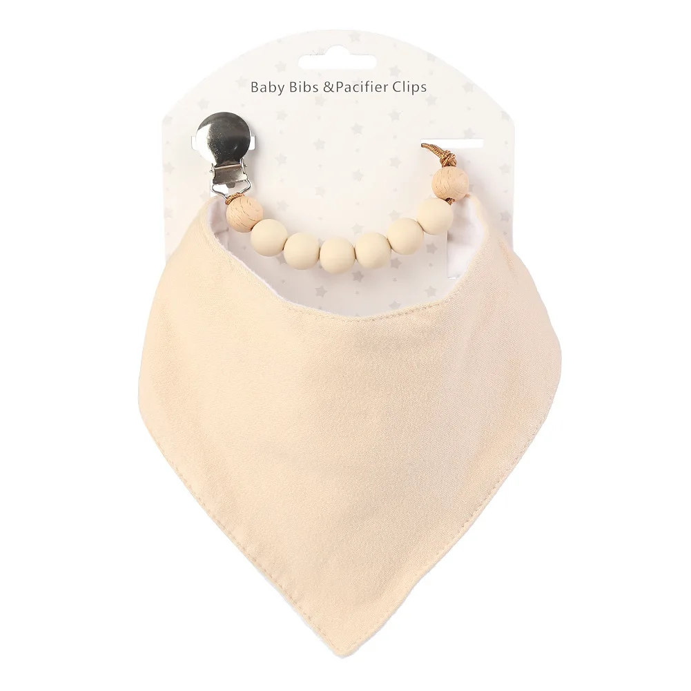 

2Pcs Set Infant Newborn Baby Triangle Bib Silicone Teether Pacifer Clip Cotton Solid Color Waterpoof Drooling Cloth Accessories