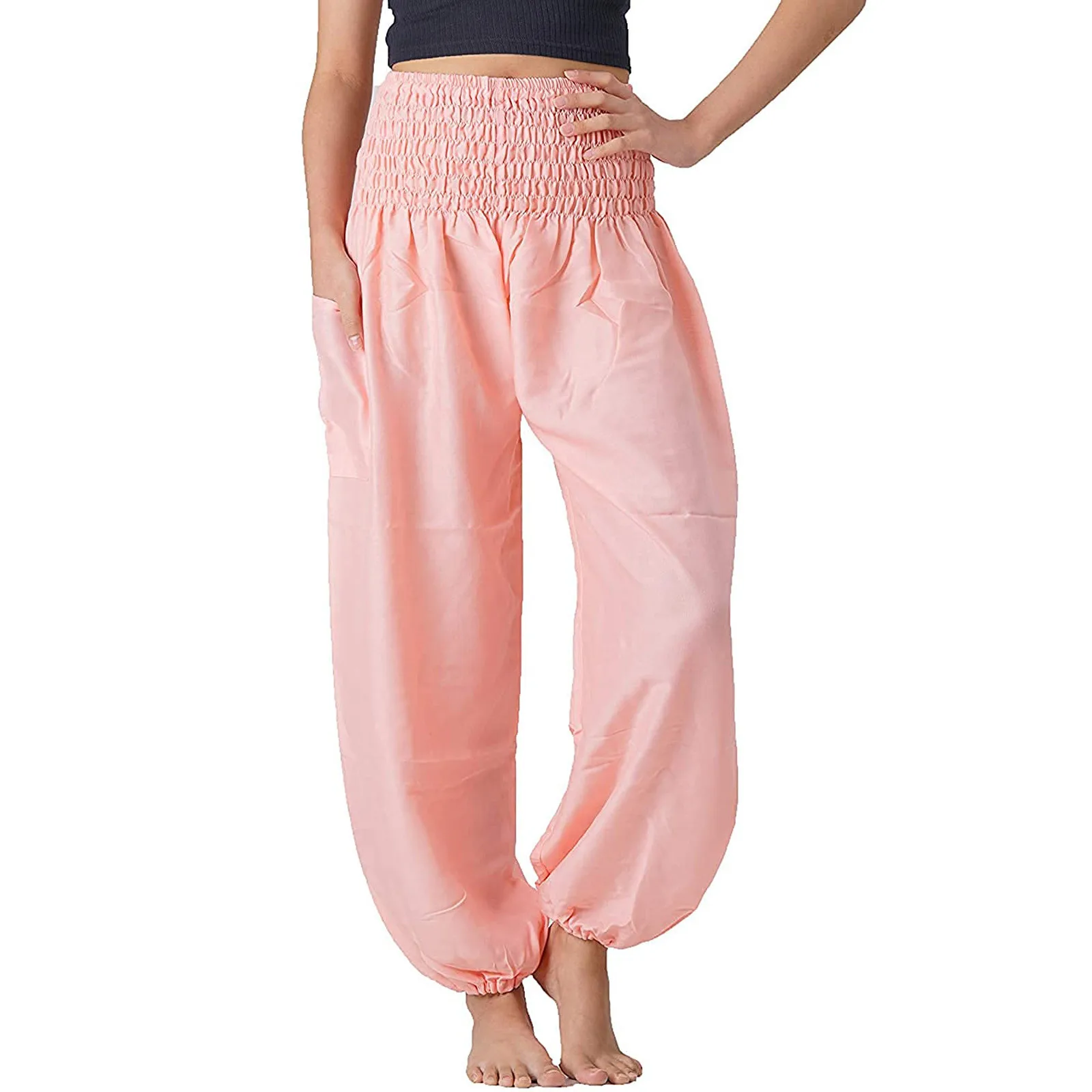 

Women'S Loose Boho Pants Solid Yoga Pants Ruched Elastic Waist Harem Pants Bloomers Comfy Fitness Sport Pants Hippie Pants