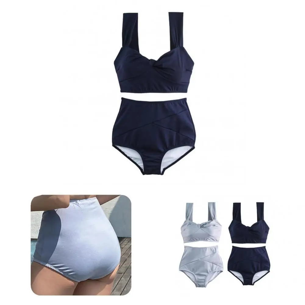 

Two Piece Stylish Separated High Waist Bikinis Set Thin Bathing Suit Shrink Resistant for Beach