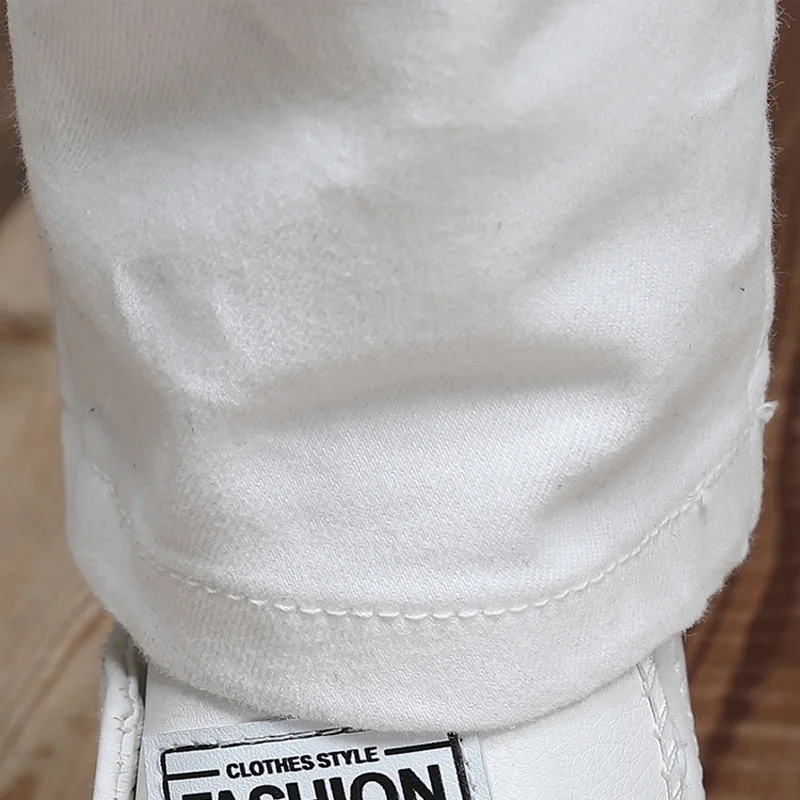 Tide Brand High Street Personality Stitching Youth White Motorcycle Riding Pants Jeans Zipper Style Trendy Men'S Trousers