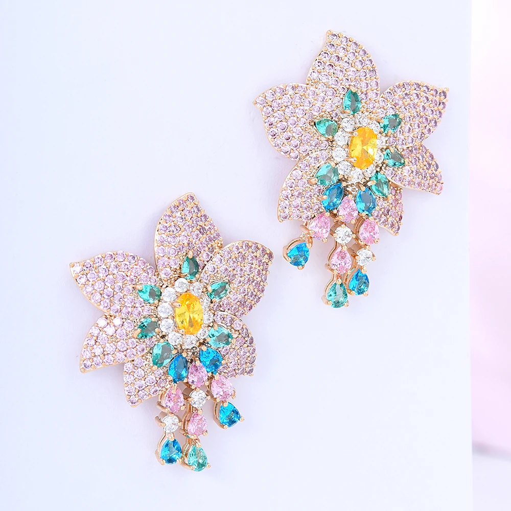 

Soramoore Trendy Fresh Summer Colors Charm Flower Earrings For Women Wedding Bridal Earrings Girl's Gift Jewelry High Quality