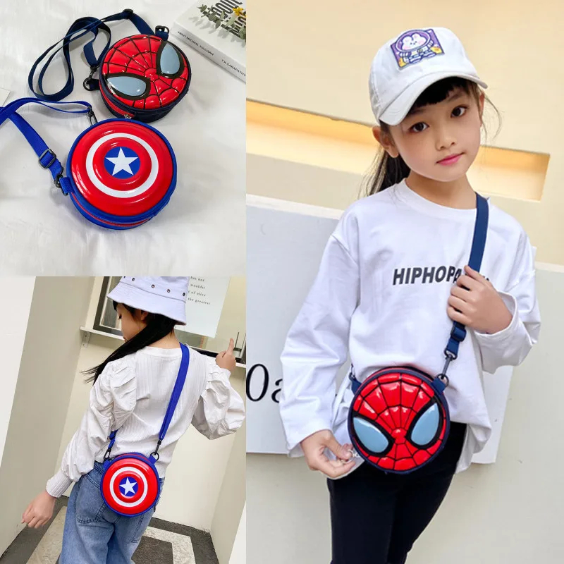 

Marvel Spider-Man Children's Shoulder Bag Captain America Hard Shell Small Round Bag Cute Trend Messenger Bag Boy Coin Purse