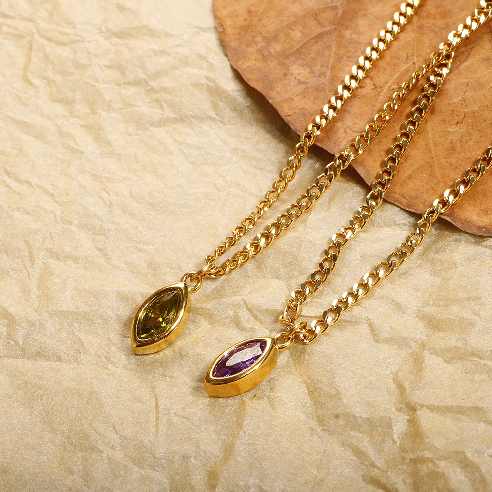 Женское простое роскошное циркониевое ожерелье PVD вакуумный металлический кулон