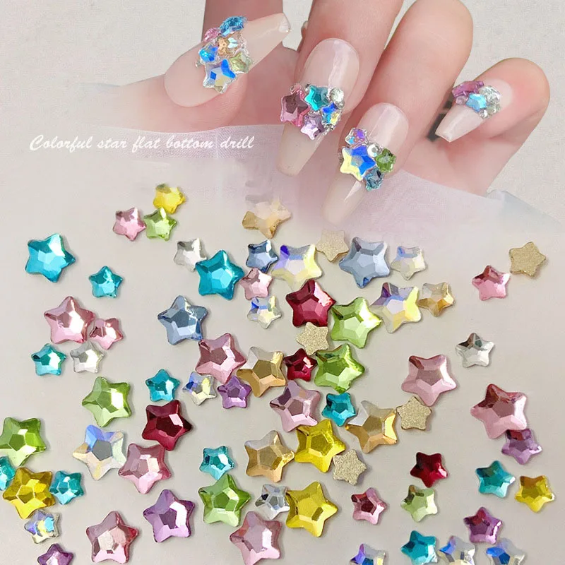 

50Pcs/Bag Pentagram Nail Art Charms Mixed Color Crystal Flat Bottom Star Rhinestones For DIY Nail Art Decoration Supplies