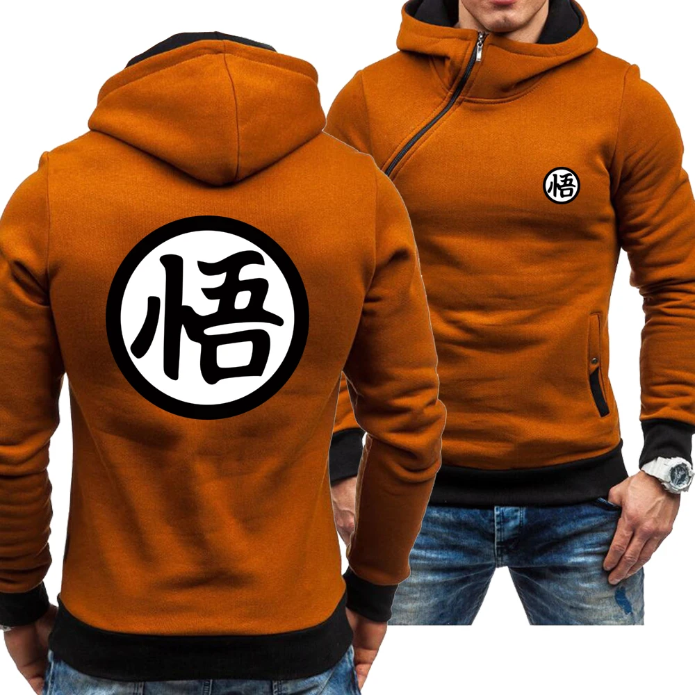 

New Spring Autumn Men's Casual Hoodie Anime Z Goku Logo Skew Zipper Long Sleeve Fashion Zip Hoody Sweatshirt Jacket 4 Colors