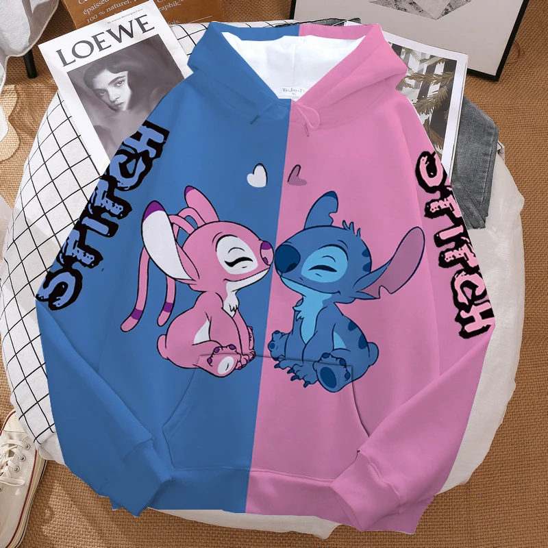 

Disney Hoodie Fashion Stitch Letter Cartoon Sweatshirt Pullover Cute Harajuku Unisex Women's Couple outfit Sweatshirt Pocket Top