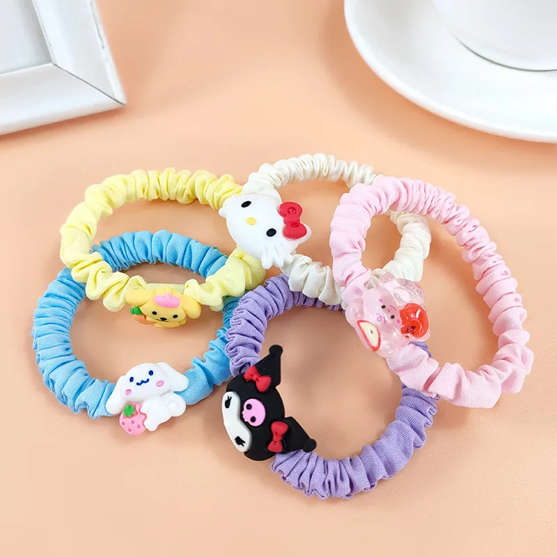 

new Hello Kitty cinnamon roll Xu Lu Kawaii cartoon cute hair ring girls tie rope ball hair ring children's headdress wholesale