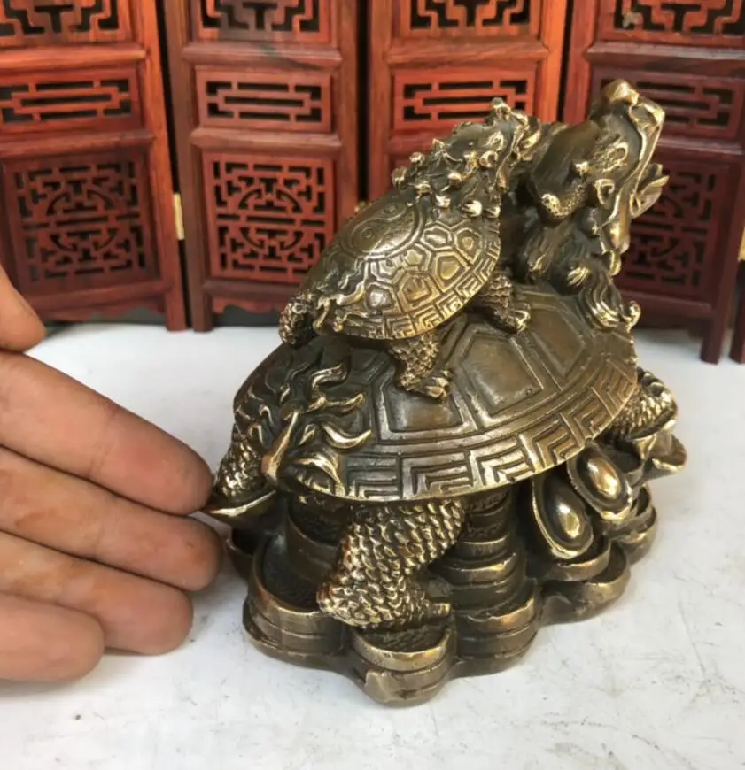 Archaize brass recruit wealth Mother and son dragon turtle Desktop Decoration crafts statue