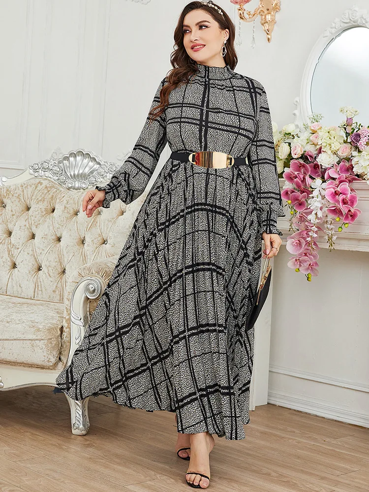 Women Plus Size Large Maxi Dress 2023 Spring Chic Elegant Long Sleeve Muslim Turkish Party Evening Festival Robe Clothing