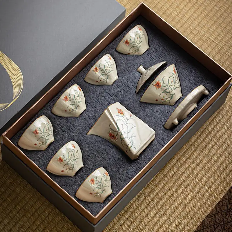 

Ru Kiln Lid Bowl Gift Box, Tea Set, Tea Pot, Open Piece, Nourisable Kung Fu Ceramic Tea Set, Gift Set, High Grade Hand Accompany