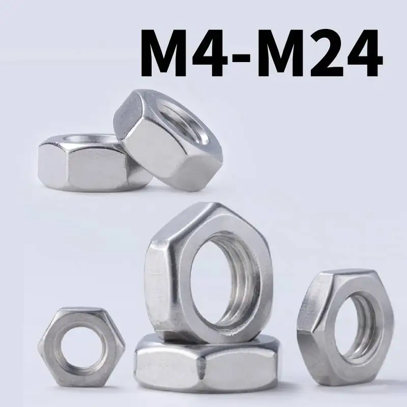 

Мелкая резьба, шестигранная гайка M4 ~ M24 304 Нержавеющая сталь A2, винтовой шаг 0,5/0,75/1,0/1,25/1,5/2,0