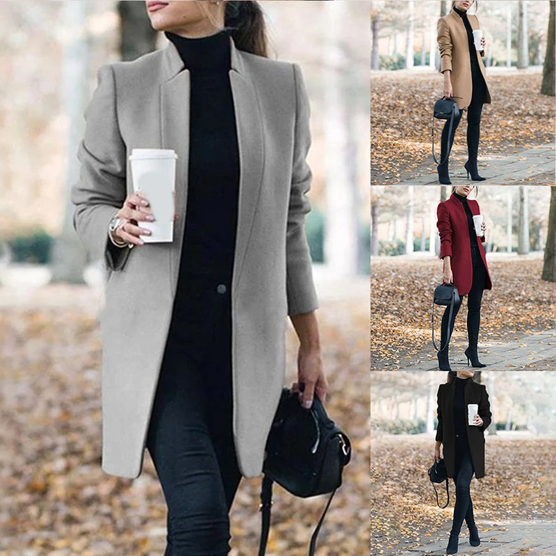 

Autumn And Winter Coat Fashion Solid Color Suit Stand Collar Women Blazers Woolen Suit Cardigan Wool Coat 2023