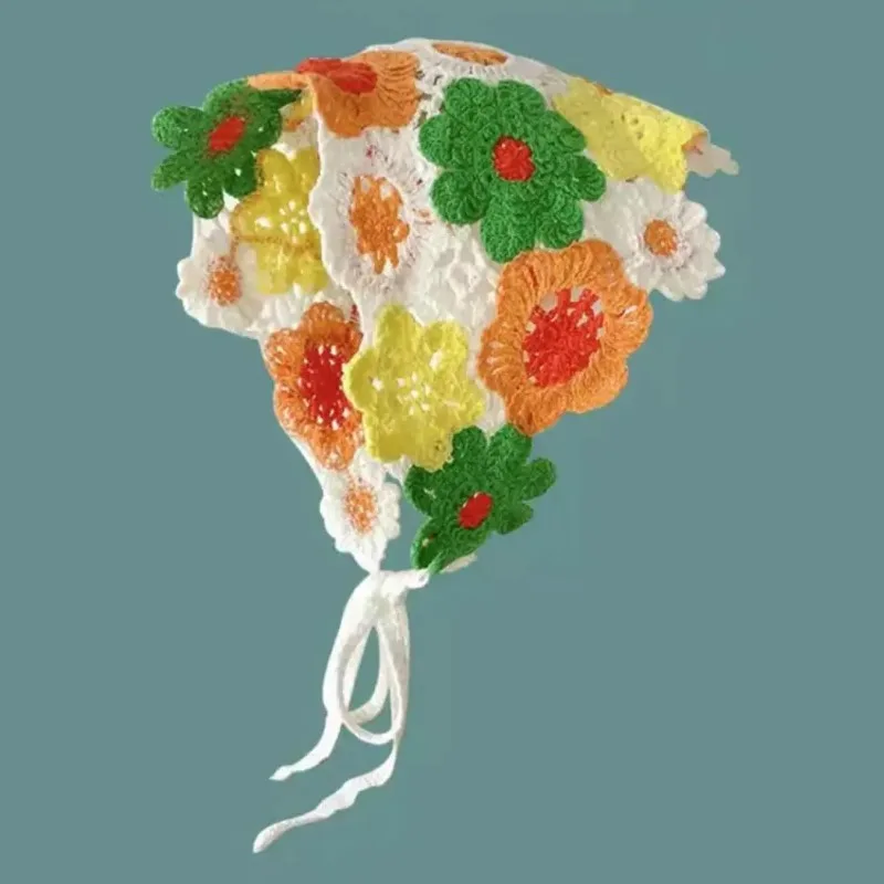 Вязаный треугольный шарф повязки на голову женский вязаный платок с клетчатым