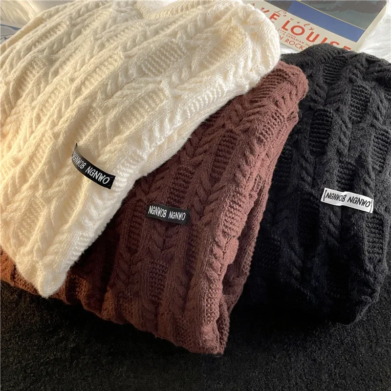 Осенне-зимний вязаный свитер мужской свободный крой с круглым вырезом