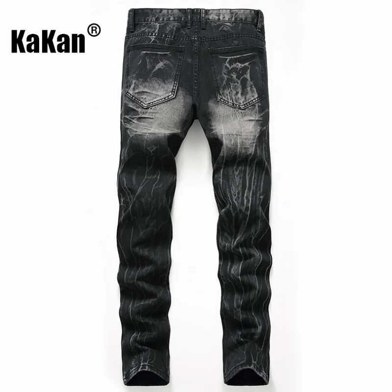 Kakan - European and American New Distressed Jeans for Men, High Street Washed Old Black Long Jeans K36-335