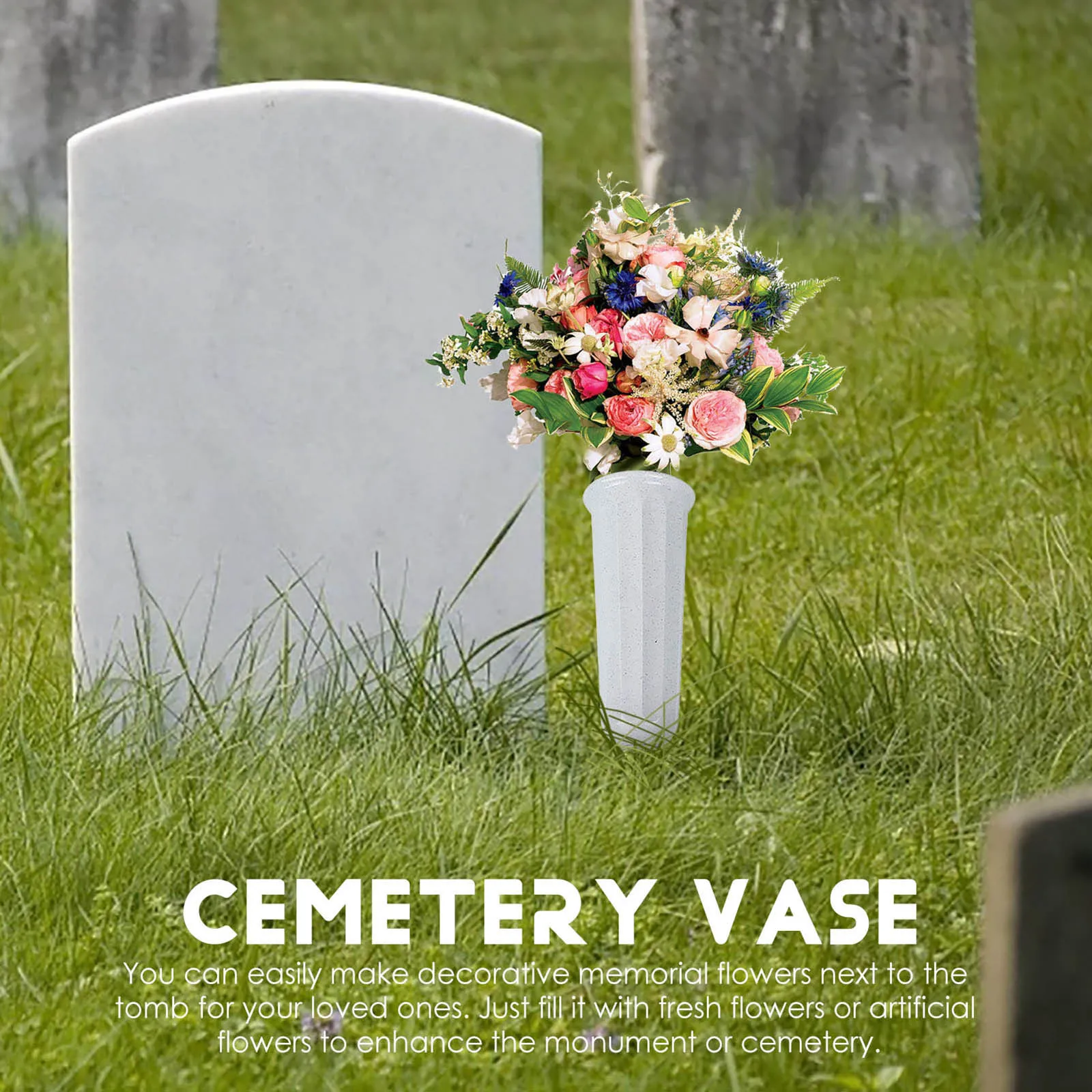 

1 Pc Plastic In-ground Cemetery Grave Site Vase With Spike With Long Detachable Stake Attached Vases In Ground Cemetery