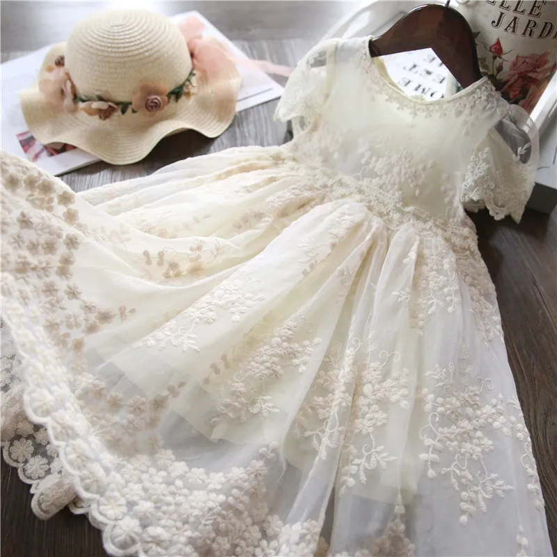 

3-8Yrs Toddler Girl Summer Dresses Lace Tutu Party Princess Dress White Wedding Dress Baby Girl Casual Clothes Children Clothing