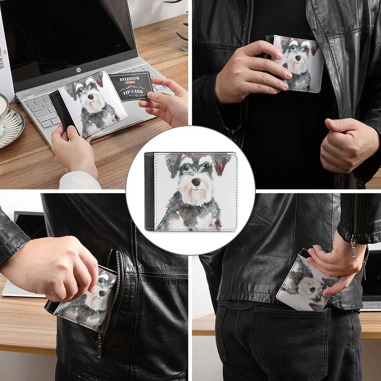 Фото Миниатюрные мужские кошельки Schnauzer с изображением собаки акварелью, маленькие кошельки для денег, новый дизайн, цена за доллар, топовый коше... №3