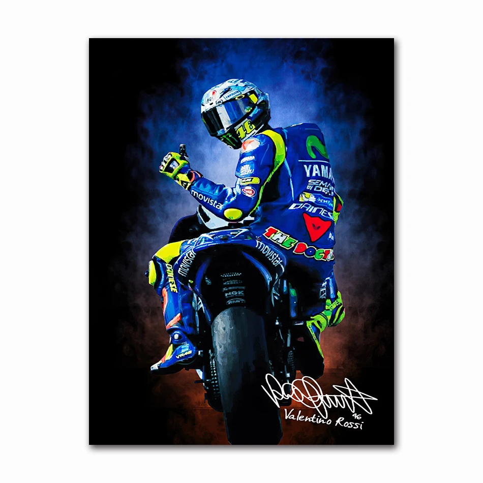 

Акварельный мотоцикл Racer Valentino Rossies, Постер, фотография автомобиля Racer, портрет, HD печать, настенное искусство, комната, домашний декор